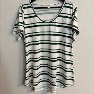 LuLaRoe Classic Green and White Striped Short Sleeve Tee